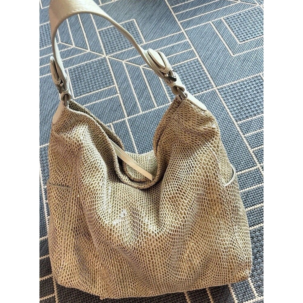 Sorial Sammy Snake Embossed Leather Hobo Shoulder Bag Purse Grey Tan GUC